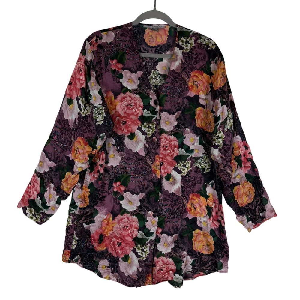 Robert Stock Intimates Top Womens L Multicolor Floral V Neck Silk Sleepwear VTG